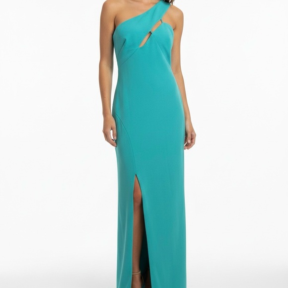 Adrianna Papell Teal One Shoulder Gown Size 10 NWT